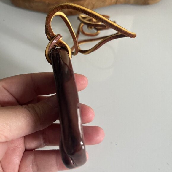 Studio Art Pottery Pendant Modernist Ceramic Necklace Abstract Bear Claw Signed - Picture 4 of 5